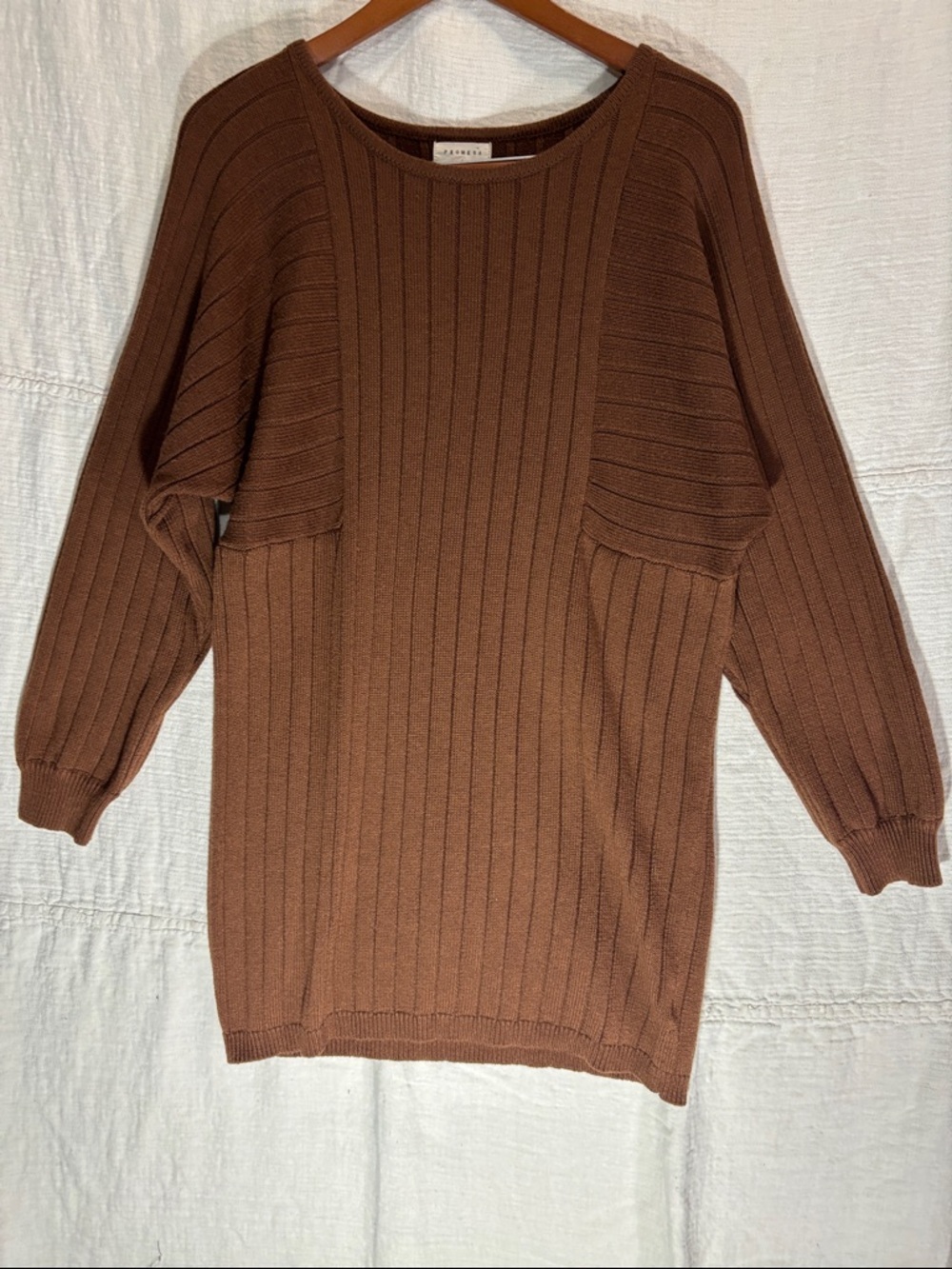 Promesa Ribbed Knit Long Sleeve Sweater Dress in Chestnut Wool Blend - Picture 6 of 7